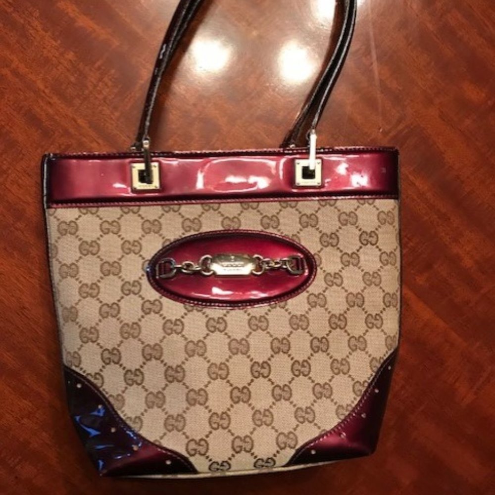 Gucci Metallic Magenta and Fabric Shoulder Bag